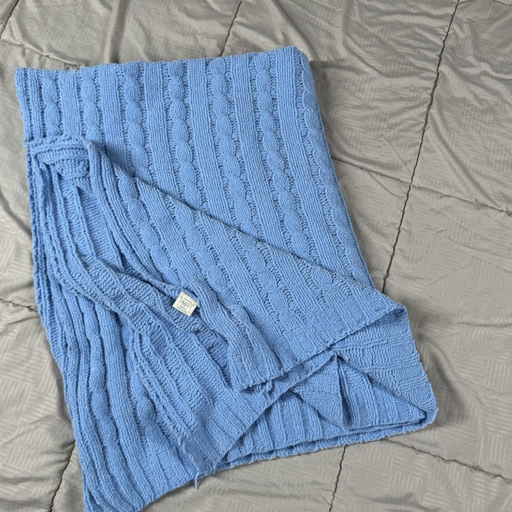Nordstrom Baby Blue Soft Chenille Cable Knit Crib Security Lovey Blanket 30x40"